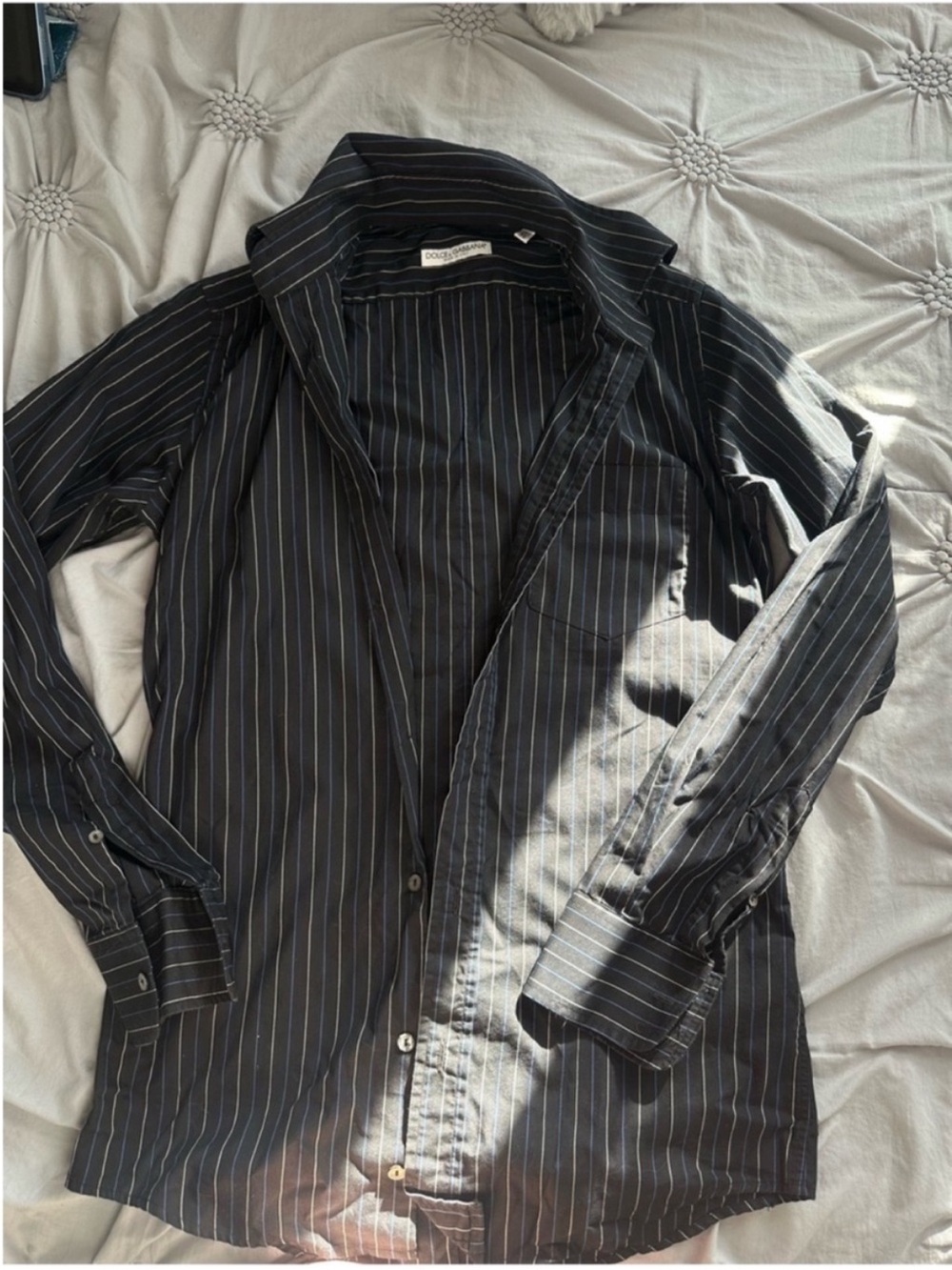 Dolce & Gabbana Black Blazer with Slim Blue Pinstripes - Picture 4 of 8